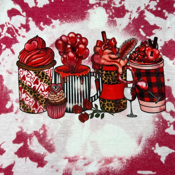 Valentine Coffee Bleached Sublimation Tee Small - Picture 1 of 5